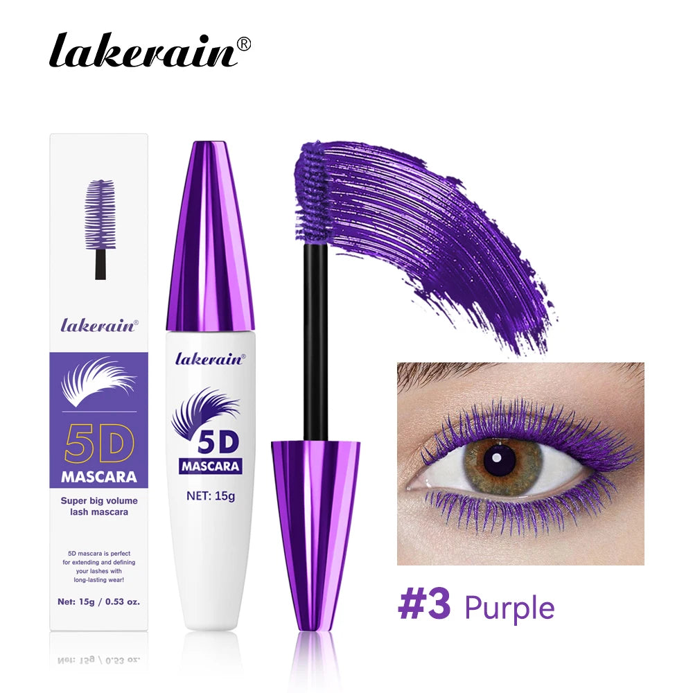 Lakerain 5D Mascara Eyelashes Lengthening Long-Lasting Intense Black Waterproof Nourishing Smudge-Proof Mascara Eye Makeup Oasis Select Purple