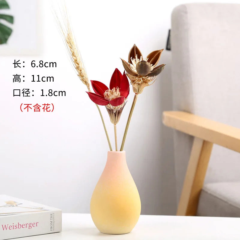 Frosted Gradient Mini Ceramic Vase Flower Arrangement Light Luxury Garden Home Dry Flower Living Room Table Decoration Oasis Select B powder