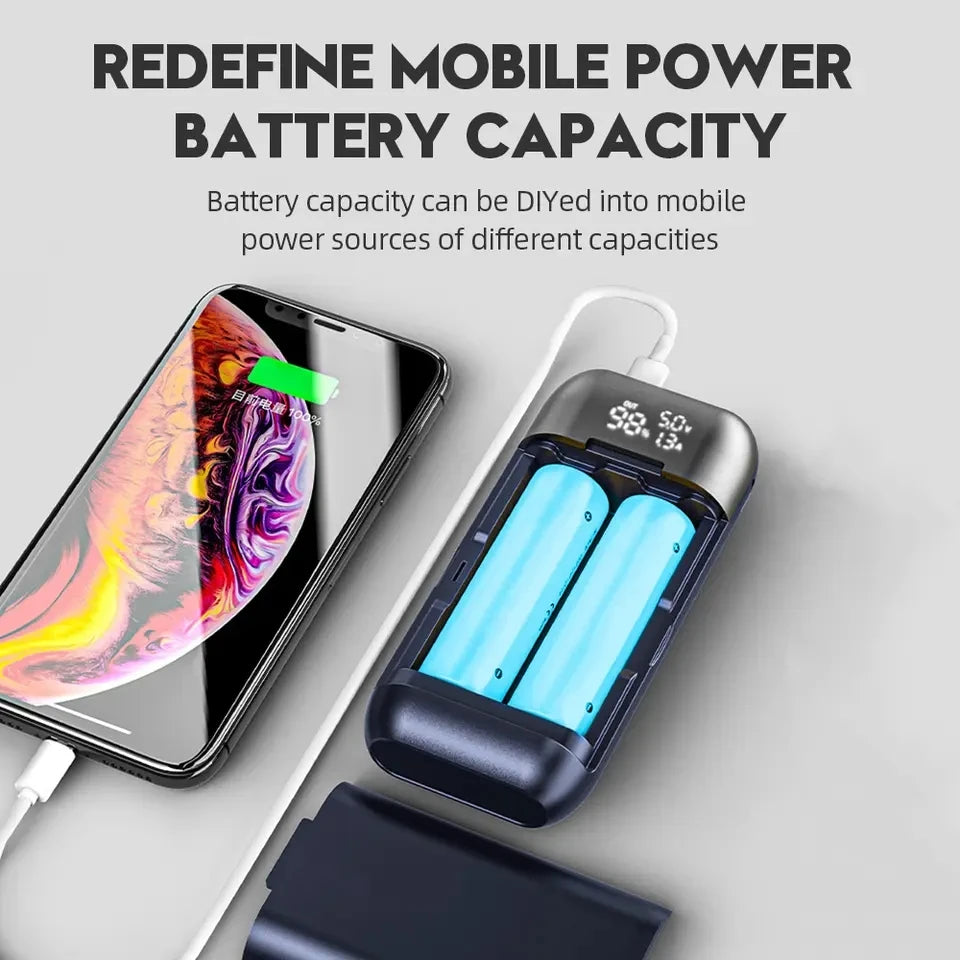 18650 Battery Charger Case DIY Power Bank Battery Charger Portable QC3.0 PD 18W Fast Charging Case for Lithium Batteries Oasis Select