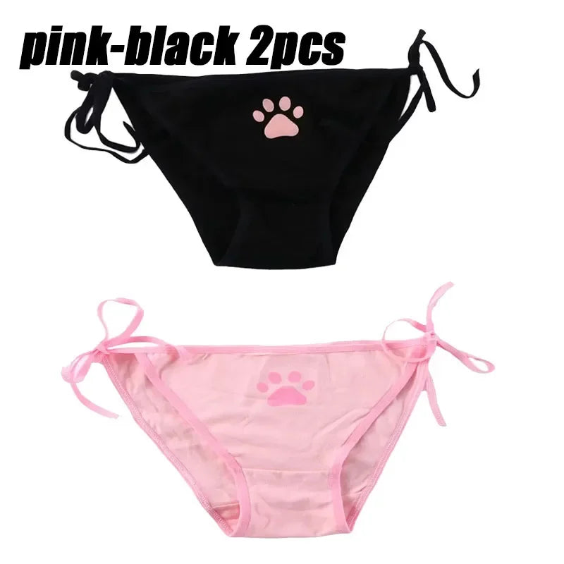 1-6PCS Sexy Bandage Lolita Panties Low Waist Lingerie Cute Claw Women's Briefs Low Waist Animation Underwear Oasis Select black-pink 2pcs One Size As shown