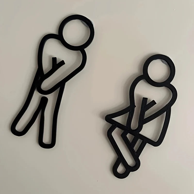 Funny Bathroom Signs for Men Women Creative 2D Flat Restroom Door Decor Restaurant Hotel Cafe Toilet Signage Wall Sticker Oasis Select