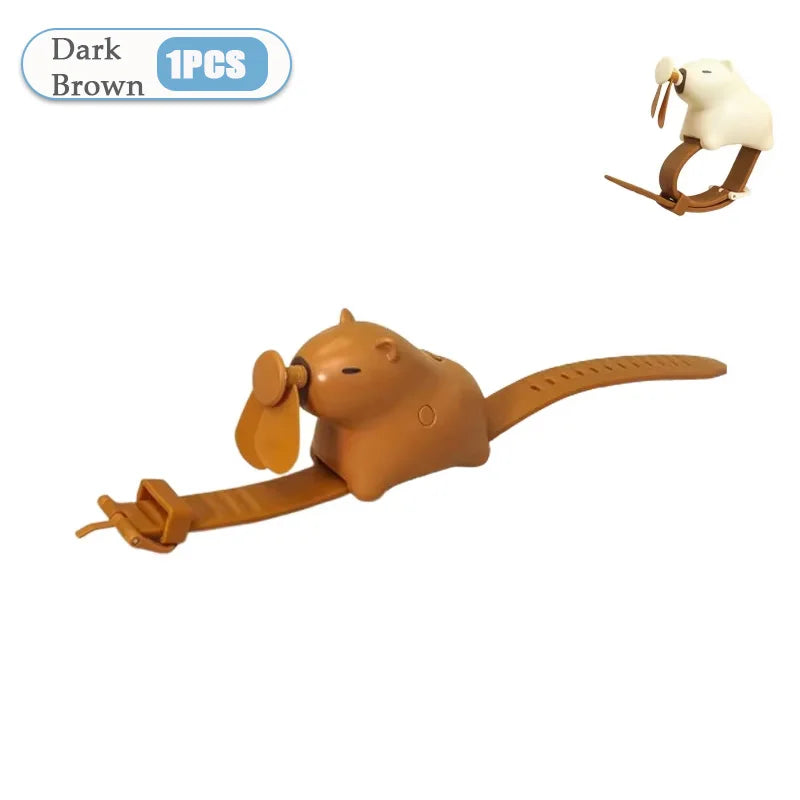 1-10PCS Cute Capybara Wrist Fan Portable Handheld Fan USB Rechargeable Silent Wearable Watch Style Cooling Gadget for Summer Oasis Select Dark Brown-1PC