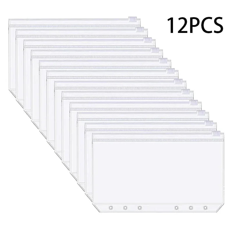 Binder Pockets A6 6-Hole Zipper Binder Pockets Waterproof PVC Cash Budget Envelopes Loose Leaf Bag For Binder Notebook Planner Oasis Select 12 Pcs