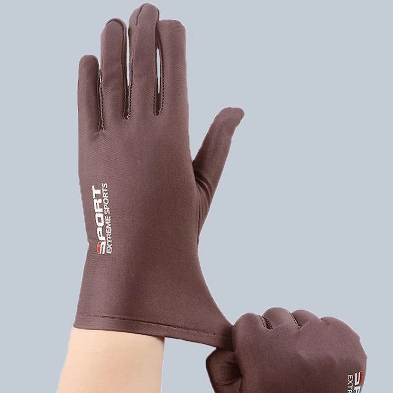 New Sale Summer Gloves Men Ice Silk Sun Proction Driving Glove Fishing Gloves Breathable Cycling Hiking Glove Full Finger Gloves Oasis Select Coffee