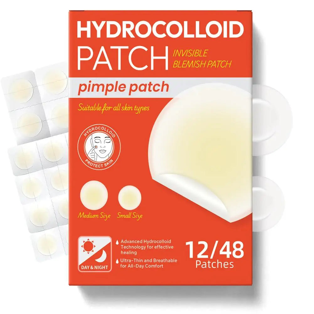 Hydrocolloid Acne Patches with Hyaluronic Acid – 12 or 48 Pack