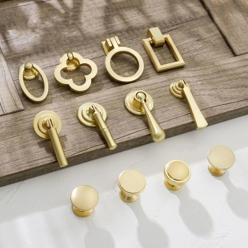 Handles Drawer Cabinet Furniture Kitchen Handles for Cabinet Knob Door Drawer Furniture Kitchen Golden Single hole Rings Knob Oasis Select