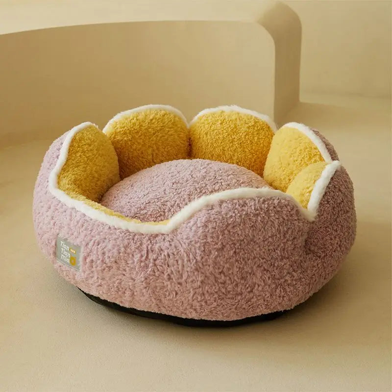 High Appearance Level, Round Petal-shaped Cactus, Pet Nest Fully Surrounded, Cat and Dog Sleeping Pad Suitable for All Seasons Oasis Select Purple yellow L within 60CM-7.5 kg