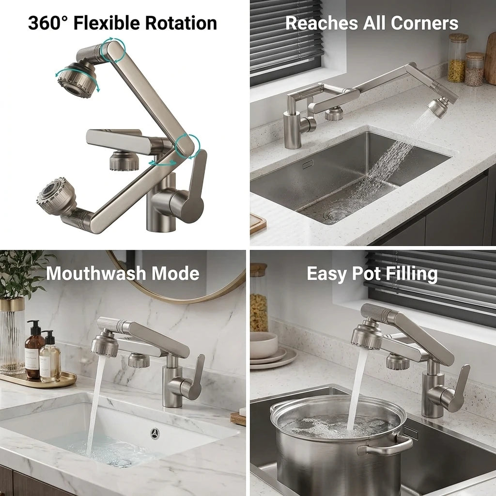 Multifunction Bathroom Kitchen Sink Faucet Swivel Cold Hot Water Tap with 2 Modes Basin Water Tap Oasis Select