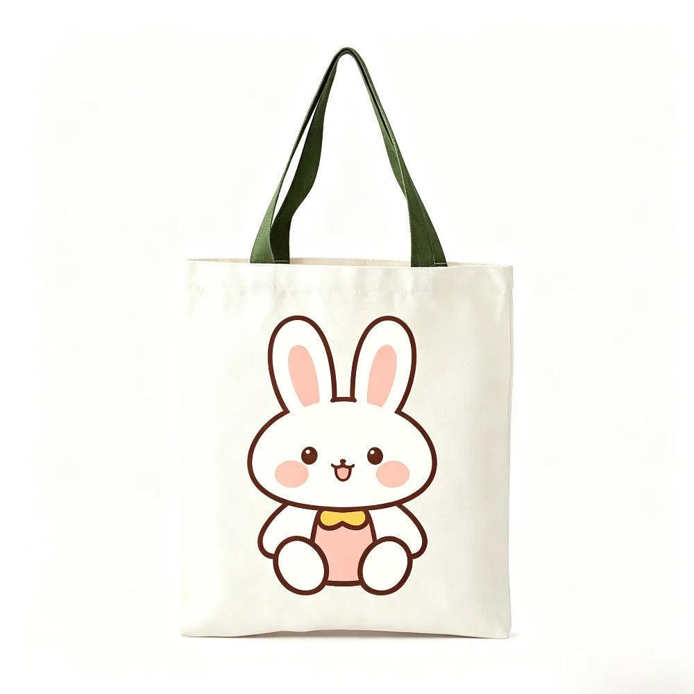 Cute Red Heart Yellow Chick Print Canvas Tote Bag Eco Reusable Shopping Shoulder Bag For Daily Grocery Market Oasis Select Army green