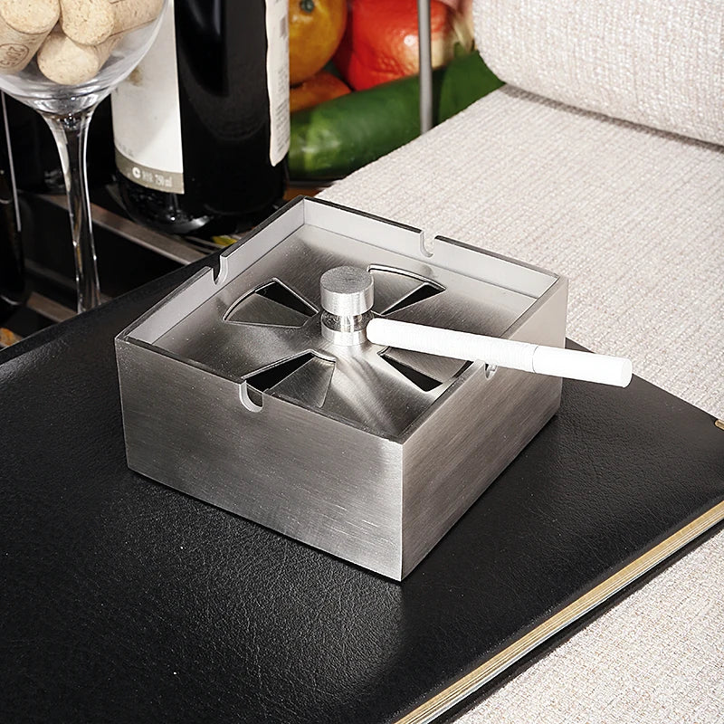 Stainless Steel Ashtray with Lid Seal European Creative Living Room Decoration Windproof Office Men's Square Ashtray Oasis Select