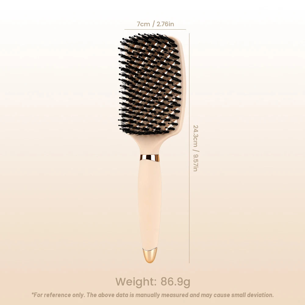 Hog Bristle Hollow-Out Anti-Static Comb Suitable For Both Dry And Wet Hair, Styling Tool With Combing And Massage Functions Oasis Select