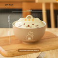 1pcs Japanese Tableware Cute Cat Ceramic Bowl Large Capacity Household Soup Bowl Student Instant Noodle Bowl with Lid Oasis Select yellow cat