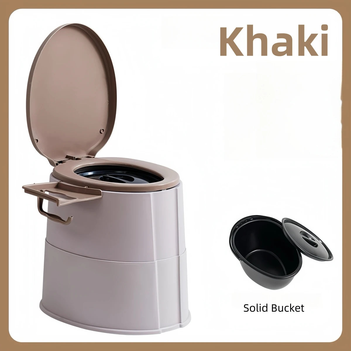 1 Piece Pink/Grey/Khaki/Blue Portable Mobile Toilet with Lid for Camping, Outdoor, Bathroom, Bedroom, Balcony, Hiking, Rv, Travel, Pregnant Women, Disabled People, Elderly, People with Limited Mobility, Bedridden People, Equi Oasis Select Khaki