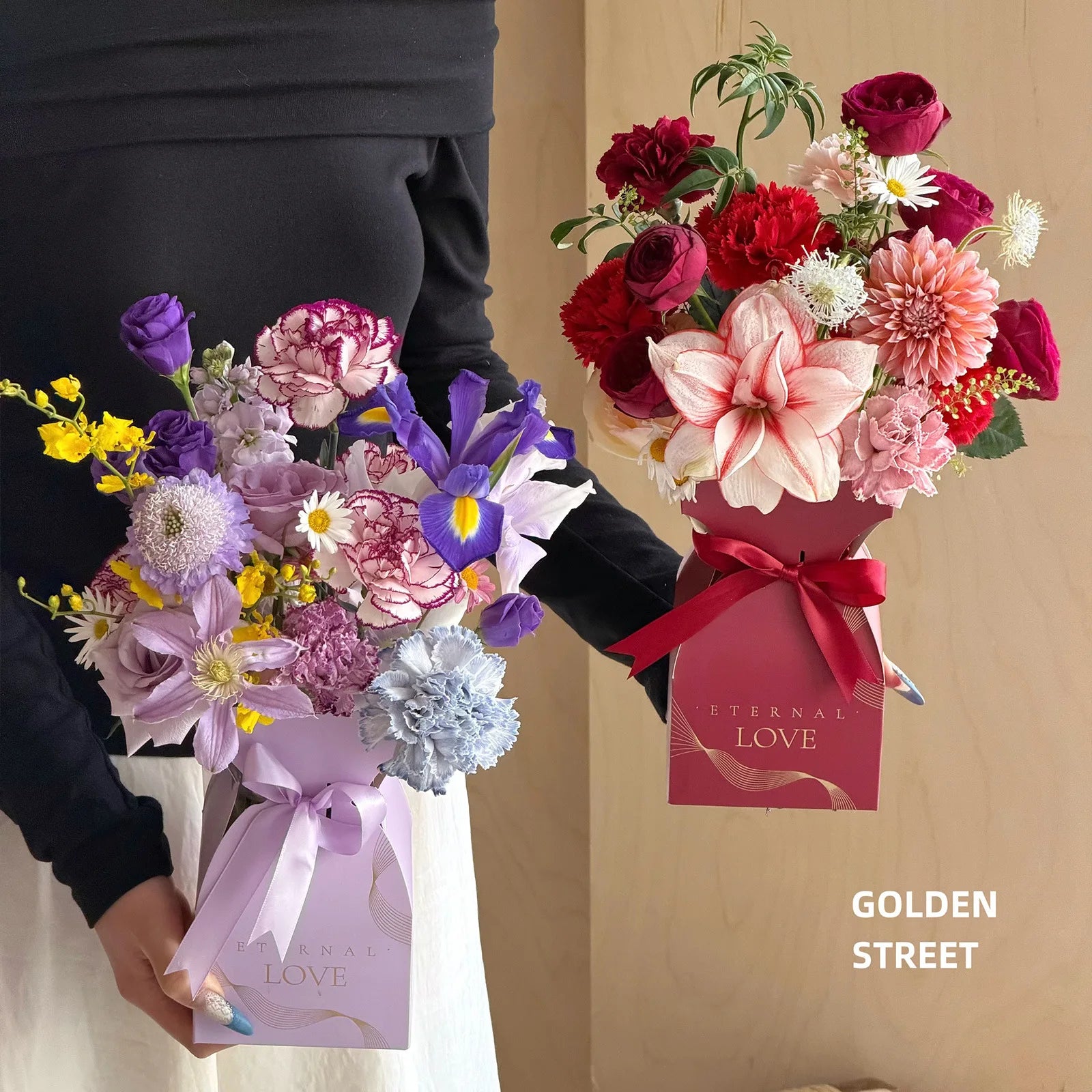 10-40PCS Valentine S Day Flower Box Gift Packaging Bouquet Wrap Floral Arrangement Supplies Handbag Basket with Handle Oasis Select