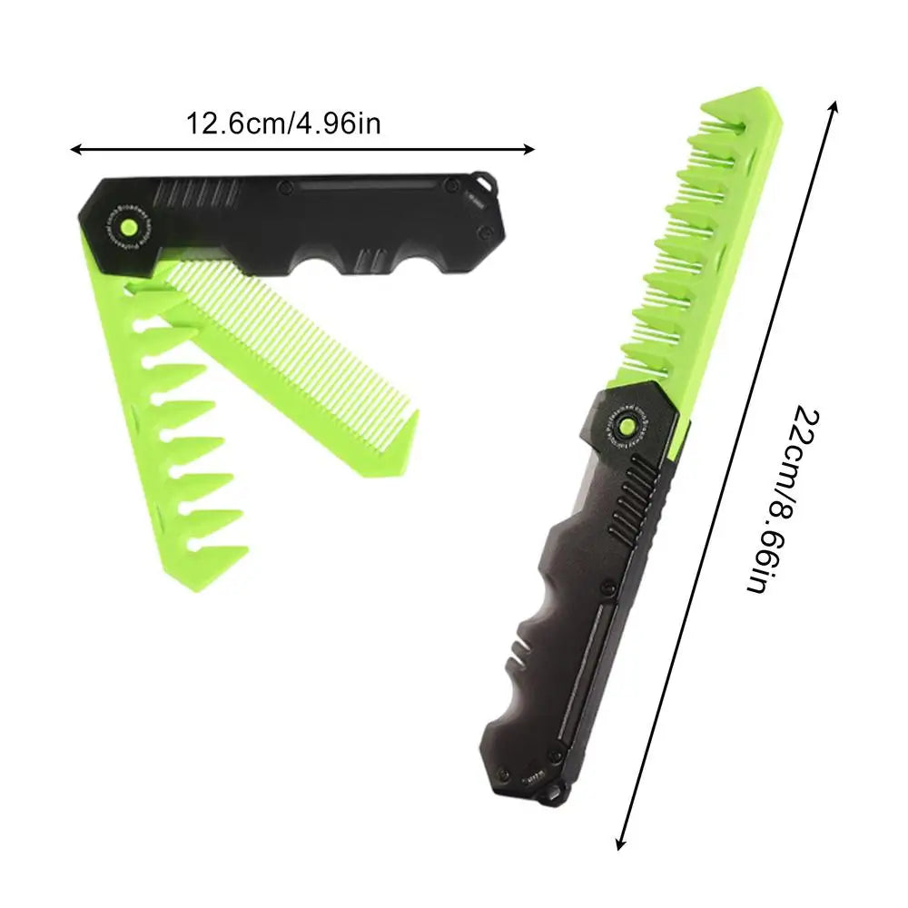 NEW 2in1 travel Portable Folding Comb Barber Clipper Comb Wide Tooth Oil Head Hair Comb Mini Beard Combing Salon Styling Tool Oasis Select China Mainland Green