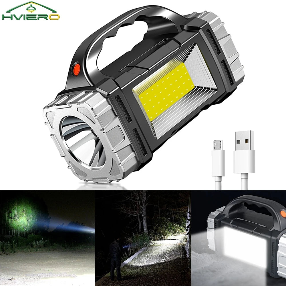 HVIERO COB LED Flashlight – Solar USB Rechargeable, Waterproof