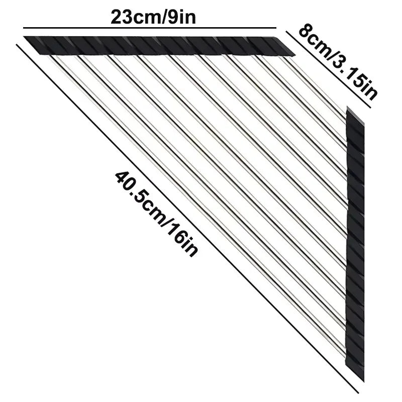 Roll Up Triangle Dish Drying Rack Kitchen Sink Organizer Corner Over the Sink Sponge Rag Holder Foldable Stainless Steel Drainer Oasis Select