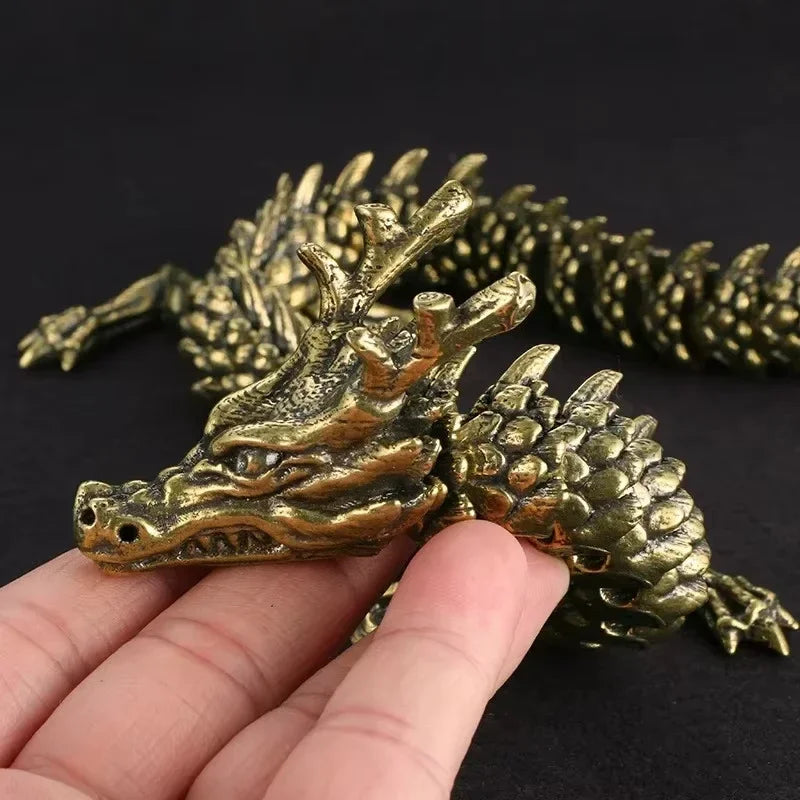 3D Dragon Statue Ornament Moveable Body Joints Ancient Copper Desktop Office ornament Brass Crafts Home Decoration Gifts Oasis Select