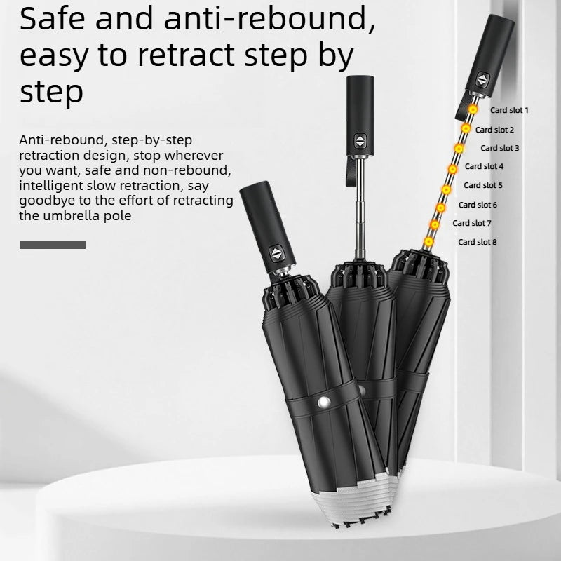 1pcs Auto Retractable Large Umbrella Heavy Rain Resistant Reverse Design Sturdy Thickened Structure for Daily Commute Oasis Select
