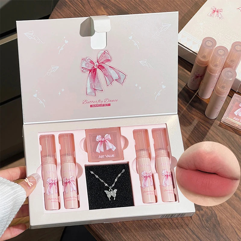 6-Piece Matte Lip Gloss & Blush Set with Necklace | ARTVALUE