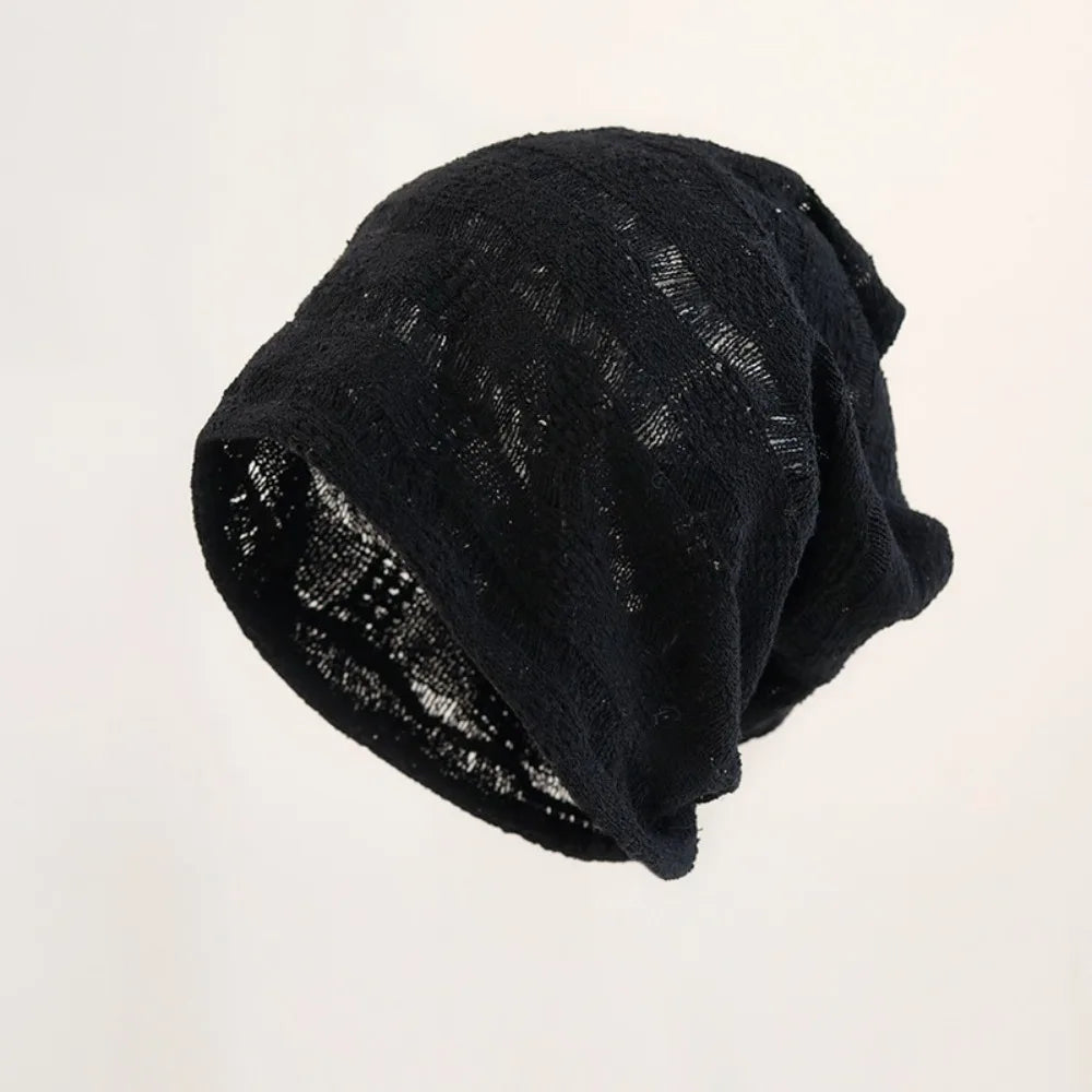 Fashion Korean Style Pullover Hat Thin Breathable Beanies Hat Hollow Design Pullover Style Sunscreen Cap Spring Summer Oasis Select Black