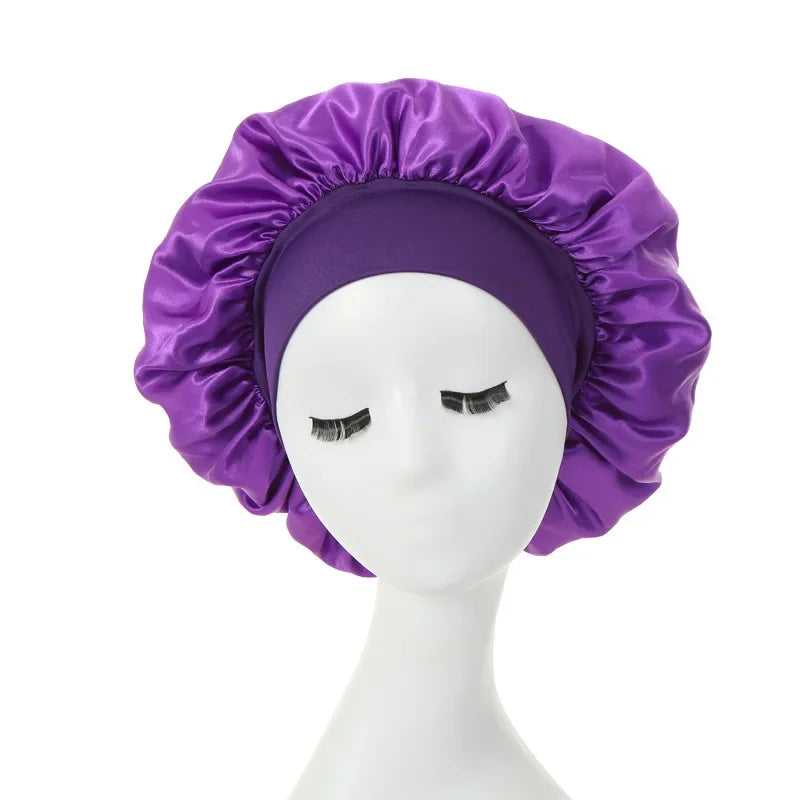 1pc Night Sleep Caps with Wide Elastic Band, Silk Wrap, Soft Head Cover Sleeping Hat for Women and Girls Curly Hair Oasis Select PURPLE