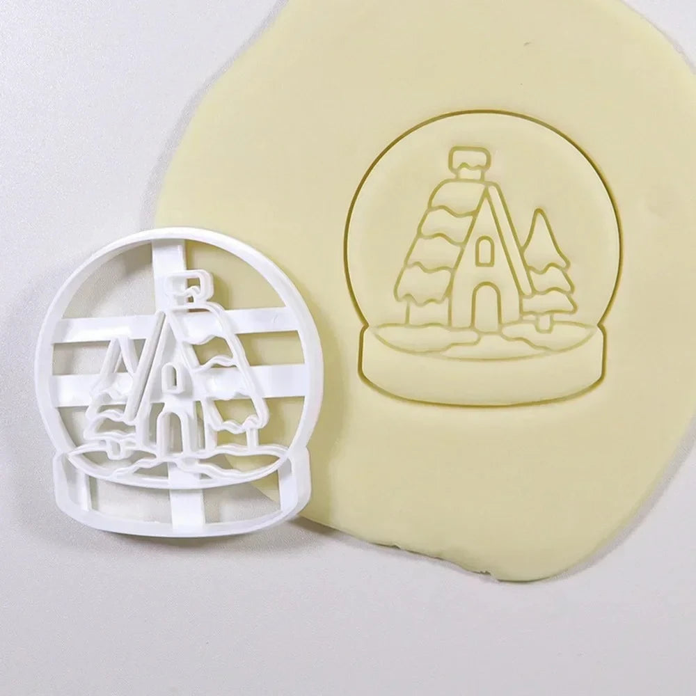 Christmas Gingerbread Cookie Cutters DIY Snowflake Santa Plastic Cookie Mold Biscuit Stamp Christmas Baking Supplies Oasis Select Snowball