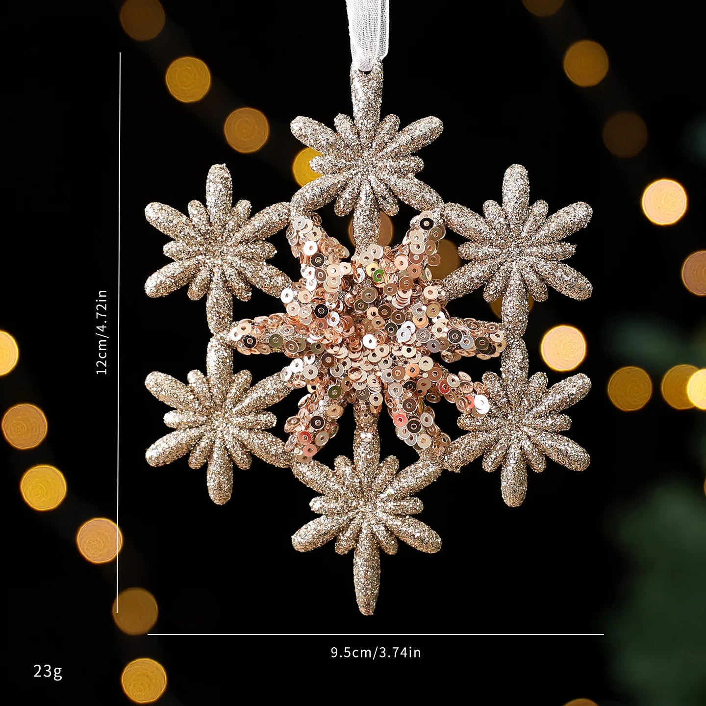 Christmas Sequins Ornament Elegant Snowflake Hanging Decor Dragonflies Tree Decoration Lightweight Champagne Gold Ornament Oasis Select Style 3