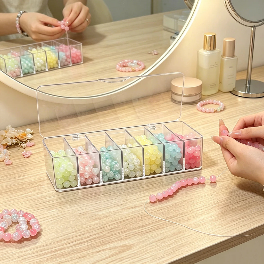 1pc transparent flip cover 8-grid bead storage box, desktop stackable partition bracelet earring ring storage box Oasis Select