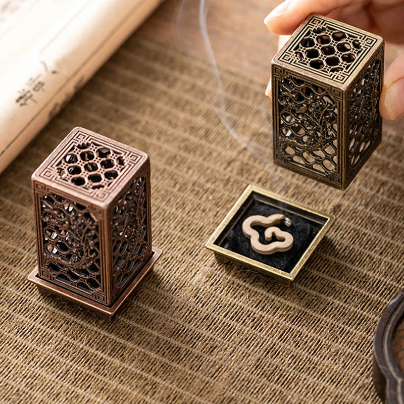 Alloy Censer Incense Holder Square Vertical Incense Burner Indoor Aromatherapy Home Ornament Chinese Incense Burners Oasis Select