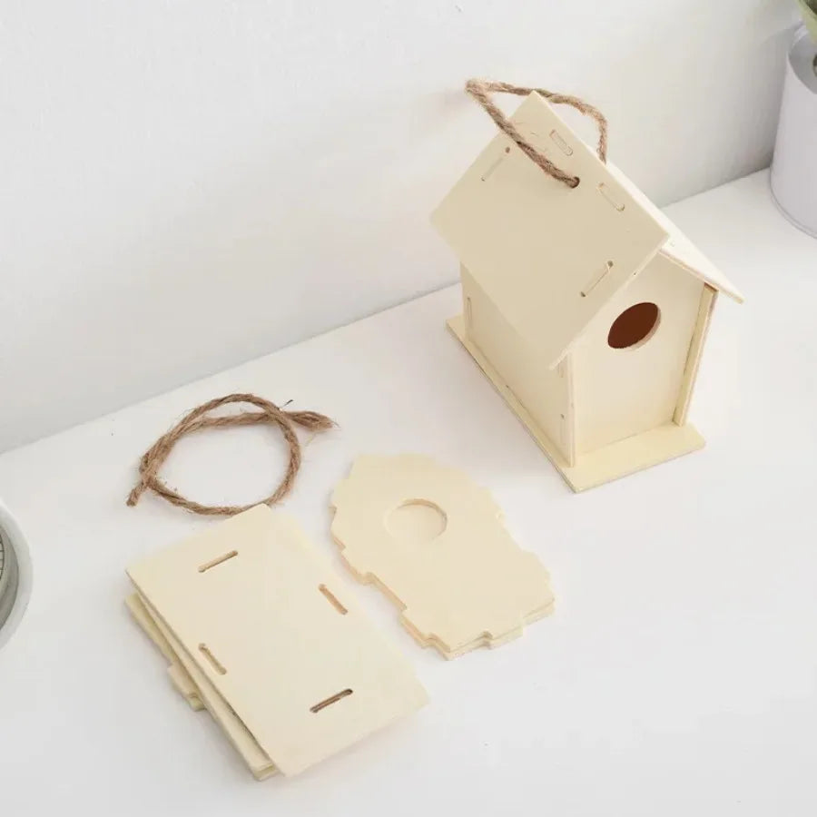 Wooden Mini Miniature Doll House DIY Small House Kit Accessory Pet Supplies Hanging Birdhouse Hideouts for Outside Balcony Oasis Select Style5