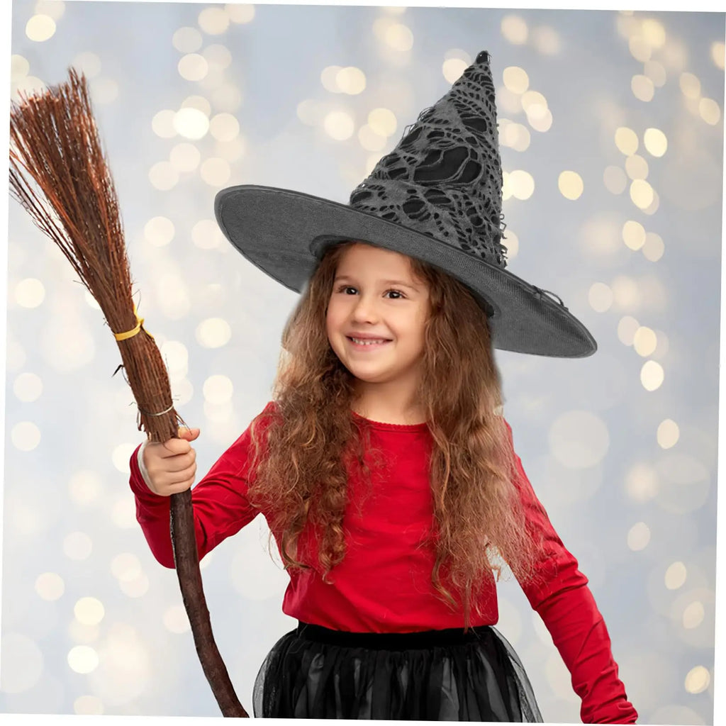 Halloween Witch Hat – Tulle Pumpkin Print Curved Brim Costume