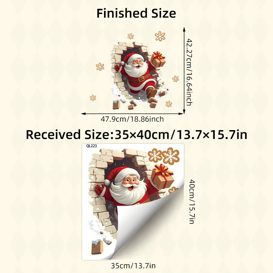 HS1787Q Three-dimensional Wall-breaking Effect Santa Claus in The Snow Gift Self-adhesive Wall Sticker for Holiday Decoration Oasis Select QL223-35x40CM