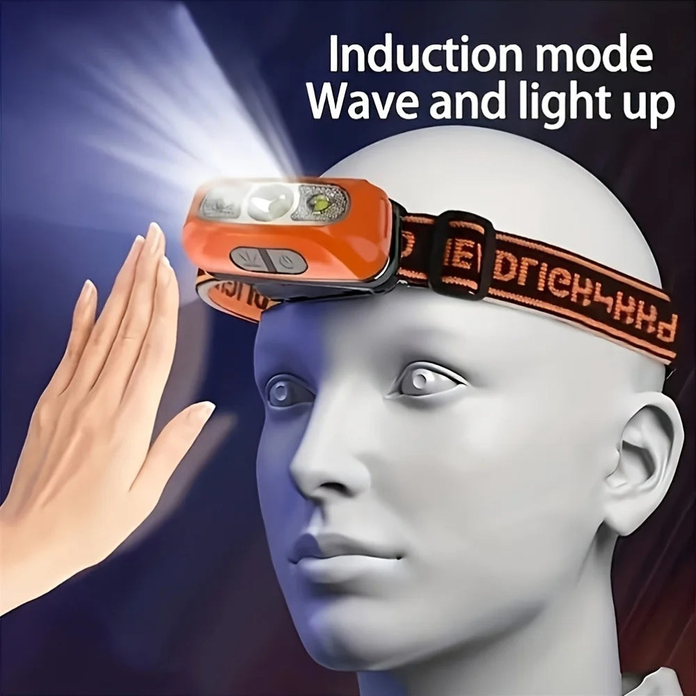 LED Sensor Headlamp Rechargeable Head Torch Built-in Battery Head Flashlight for Outdoor Camping Fishing Headlight Lantern Oasis Select