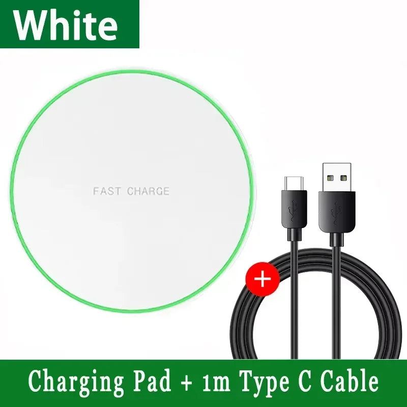 Wireless Charger Lightweight Desktop Phone Pad For iPhone 16 15 14 13 12 Pro Max Samsung Xiaomi Cell Phone Fast Charging Station Oasis Select White with Cable