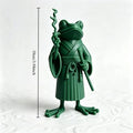 Samurai Frog Statue with Cigarette Pipe Cool Ronin Warrior Frog Figurine Novelty Office Desktop Decor Unique Collectible Gift Oasis Select green