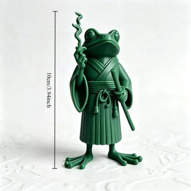 Samurai Frog Statue with Cigarette Pipe Cool Ronin Warrior Frog Figurine Novelty Office Desktop Decor Unique Collectible Gift Oasis Select green
