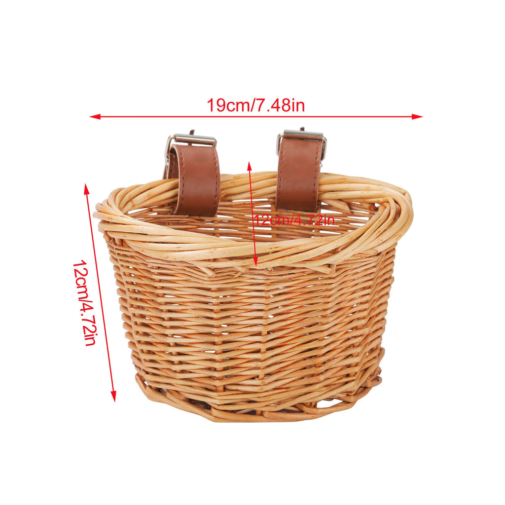 Kids Bike Basket Bicycle Wicker D-shaped Baskets Child Scooter Front Storage Basket With 2 Leather Strap For Cycling Accessories Oasis Select