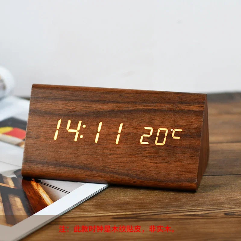 Wood-grain Electronic Desktop Clock Alarm Clock Living Room Retro Digital Log Smart Desk Clock Oasis Select E Plugged In