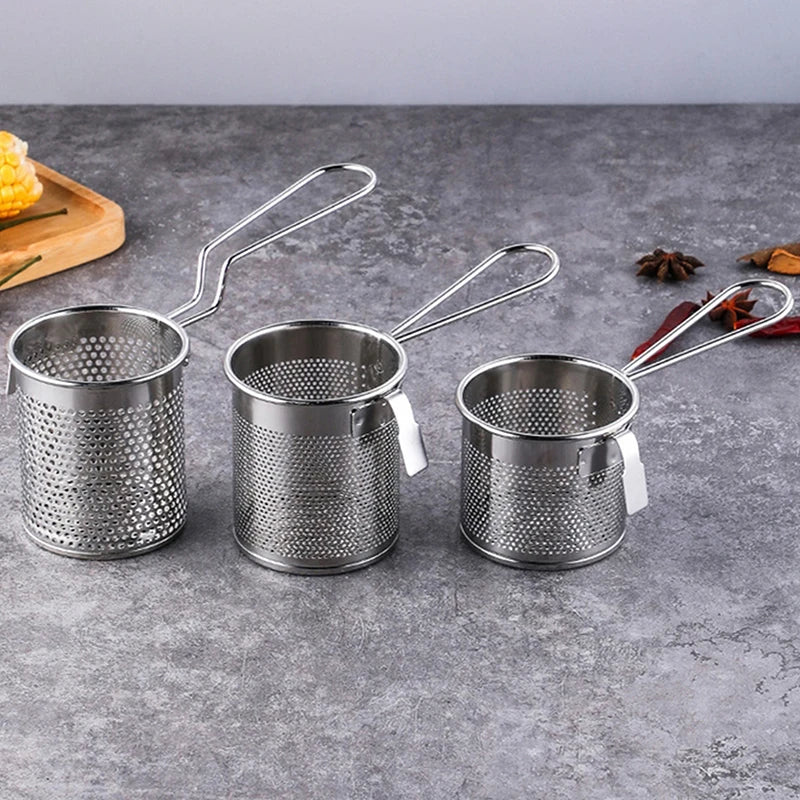 304 Stainless Steel Deep Frying Basket Silver Multi-functional Hangable Colander Oil Filter Mesh Sieve Hotpot Strainer Mesh Oasis Select