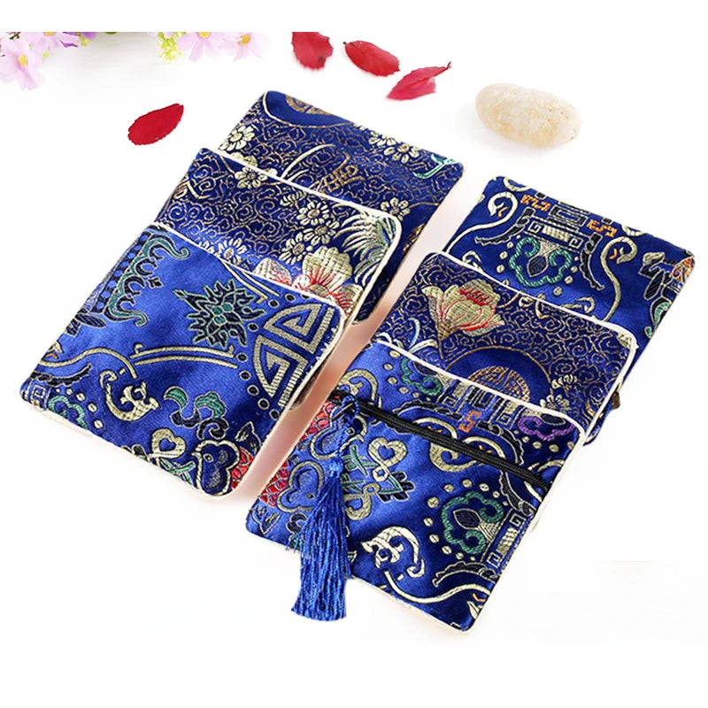 Chinese Brocade Jewelry Storage Bag Handmade Silk Embroidery Padded Small Zipper Tassel Jewelry Organizer Pouch Satin Gift Bag Oasis Select H Other
