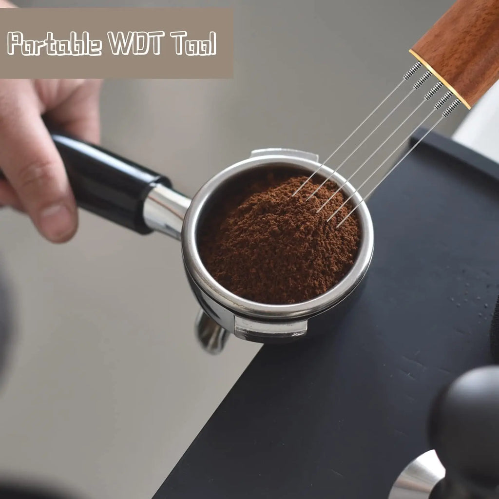6-Needle Espresso Distribution Tool – Coffee powder distributor, 0.4mm Pins to Break Up Clumps & Prevent Channeling, Wood Handle Oasis Select