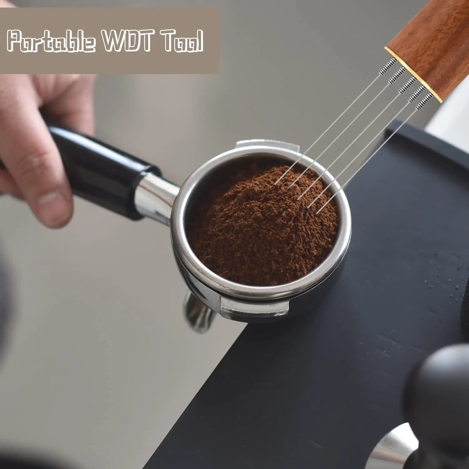 6-Needle Espresso Distribution Tool – Coffee powder distributor, 0.4mm Pins to Break Up Clumps & Prevent Channeling, Wood Handle Oasis Select
