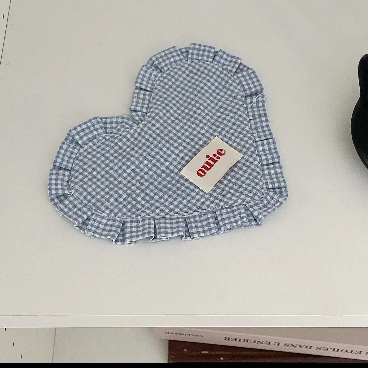 Cute Insulated Heart Shaped Placemat Colorful Plaid Lace Design Portable Dining Table Mat Home Decor Table Linens Accessory Oasis Select Blue