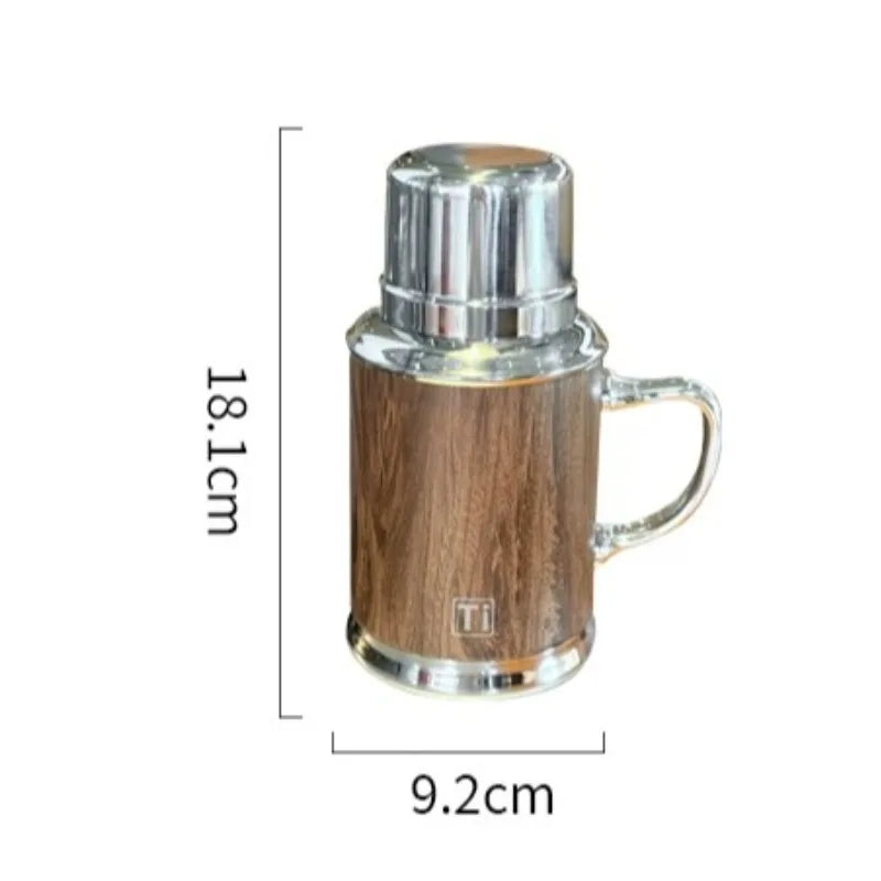 Wood Grain Insulated Water Bottle with Handle Removable Drinking Lid Portable Heat Retention Flask for Office Travel Daily Oasis Select