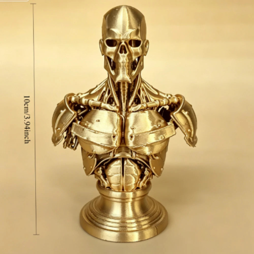 Cyberpunk Armored Skeleton Bust Figurines 3D Printed Skull Torso Statues Sci-Fi Tabletop Ornament Decor for Gaming Desktop Gifts Oasis Select Robot Gold