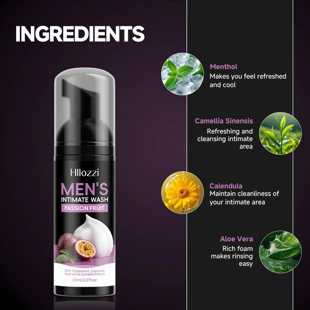 MEN'S INTIMATE WASH PASSION FRUIT，Long-lasting deodorizing men's wash foam, gentle cleanses and moisturizes, men's personal care Oasis Select