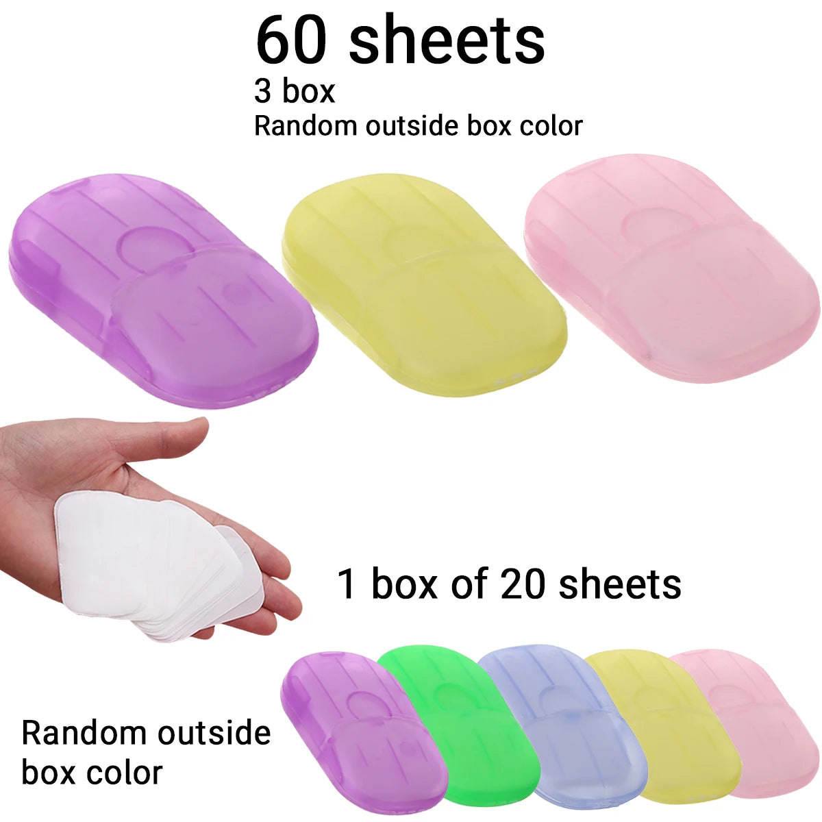 20/60/120sheets portable sanitary soap sheets with storage box, disposable, suitable for school, outdoor activities, travel Oasis Select 3 boxes-60 sheets