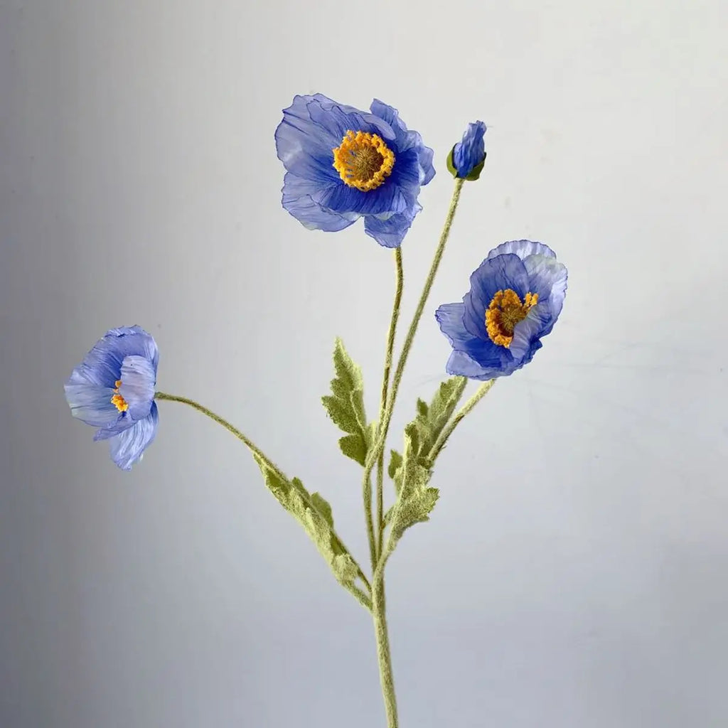 Bridal Real Touch Realistic Gorgeous Flocking Stem Faux Bouquet Silk Plants Fake Poppies Flowers Artificial Papaver Rhoeas Oasis Select blue