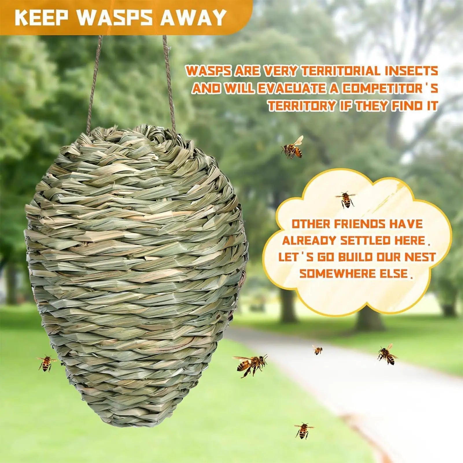 Fake Hornet Nest Hornet Nest Decoy Woven Bee Hive Hangable Decoration Hanging Patio Garden Repellent Trap Non-Toxic Fake Nest Oasis Select